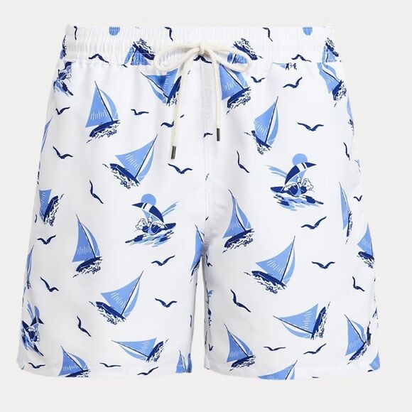 POLO RALPH LAUREN Traveler Polo Bear Swim Trunk Boys Size 7 Blue White - Picture 17 of 17